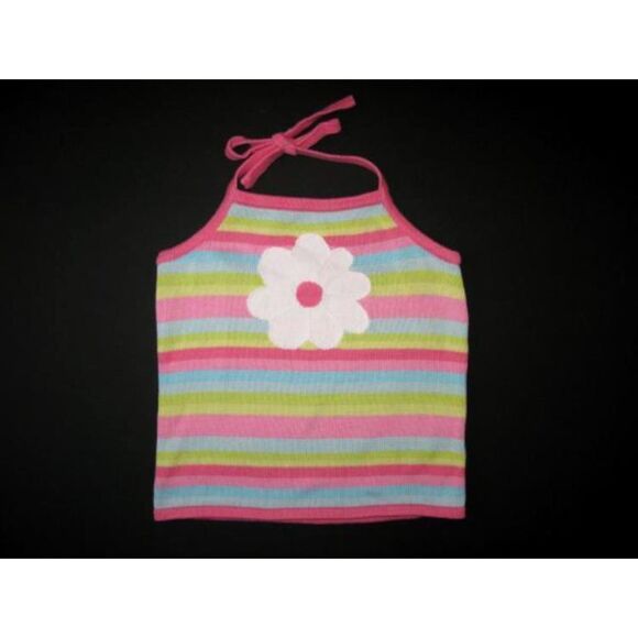 Gymboree Other - Gymboree striped sweater halter tank top shirt flower pink green aqua blue 6 7